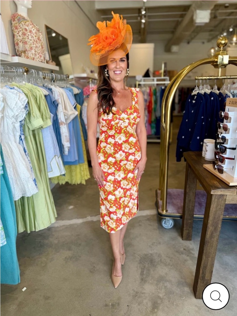 Fate Orange Floral Midi Dress